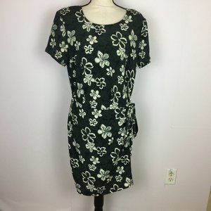 BENTLEY Vintage Sheath Dress Sz 12 Womans Dark Gray Floral Tie Wrap Short Sleeve